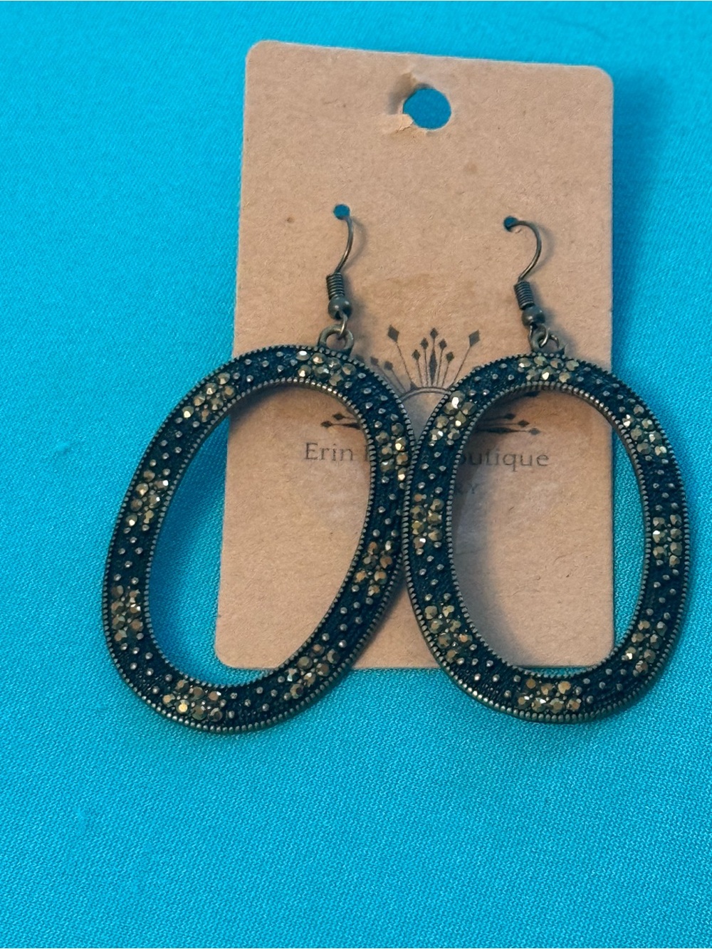 Gold-Accented Black Oval Drop Earrings
